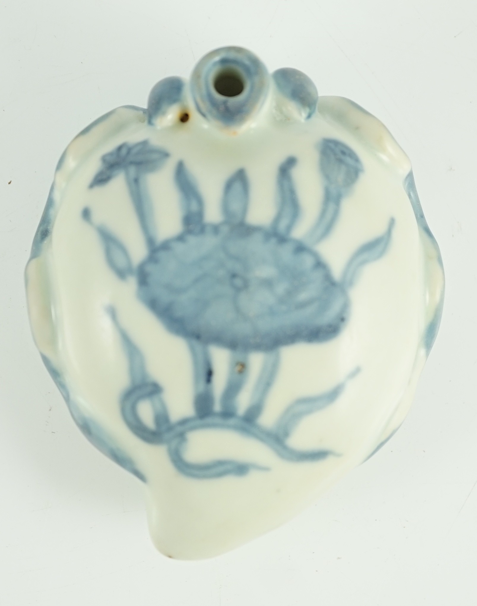 A Chinese Ming blue and white peach form waterdropper, 9.4cm long